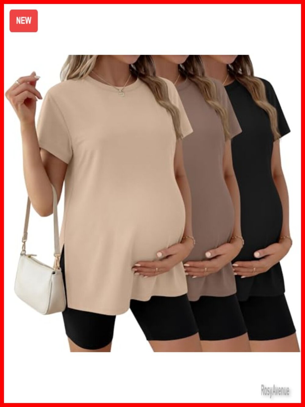 3 Pack Maternity T-Shirts Short Sleeve Side Split Crew Neck Pregnancy Tees